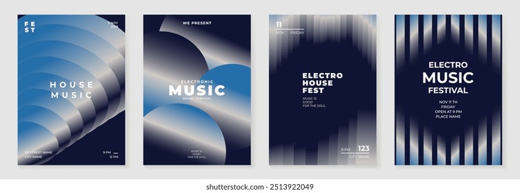 Conjunto de vetor de fundo de design de cartaz de música. Modelo de capa de som eletro com vibrante forma geométrica de gradiente abstrato. Design ideal para mídias sociais, folheto, festa, festival de música, clube.