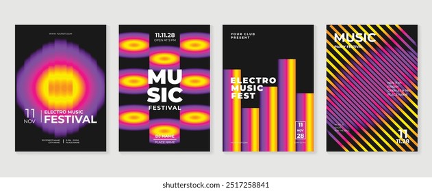 Conjunto de Vector de fondo de diseño de póster musical. Electro Plantilla de cubierta de sonido con forma geométrica de gradiente abstracto vibrante. Diseño ideal para redes sociales, flyer, fiesta, festival de música, club.