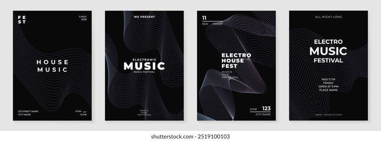 Conjunto de vetor de fundo de design de cartaz de música. Modelo de capa de som eletro com vibrante forma geométrica de gradiente abstrato e onda de linha. Design ideal para mídias sociais, folheto, festa, festival de música, clube.