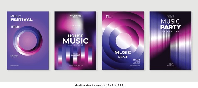 Conjunto de vetor de fundo de design de cartaz de música. Modelo de capa de som eletro com vibrante forma geométrica de gradiente abstrato e onda de linha. Design ideal para mídias sociais, folheto, festa, festival de música, clube.