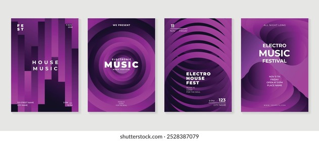 Conjunto de vetor de fundo de design de cartaz de música. Modelo de capa de som eletro com vibrante forma geométrica de gradiente abstrato e onda de linha. Design ideal para mídias sociais, folheto, festa, festival de música, clube.