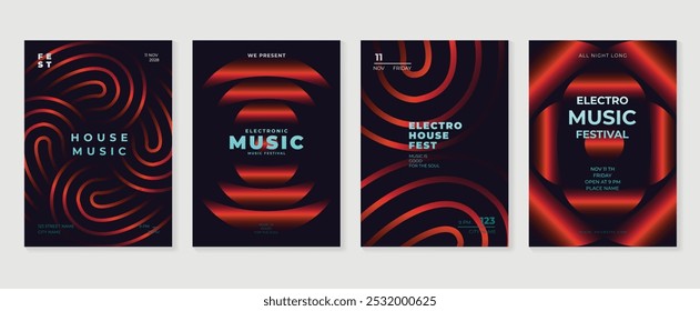 Conjunto de Vector de fondo de diseño de póster musical. Electro Sound Cover Plantilla con vibrante forma geométrica de gradiente abstracto y onda de línea. Diseño ideal para redes sociales, flyer, fiesta, festival de música, club.