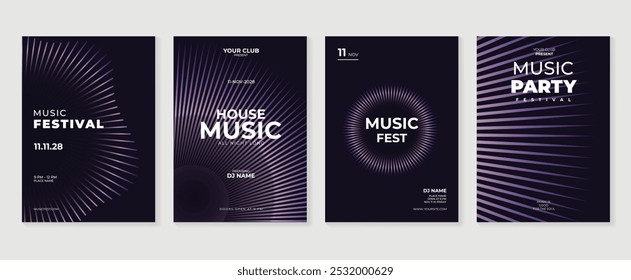 Conjunto de Vector de fondo de diseño de póster musical. Electro Sound Cover Plantilla con vibrante forma geométrica de gradiente abstracto y onda de línea. Diseño ideal para redes sociales, flyer, fiesta, festival de música, club.