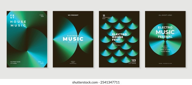 Music poster design background vector set. Electro Sound Cover template with vibrant abstract gradient geometric shape and line wave. Ideal design for social media, flyer, party, music festival, club.