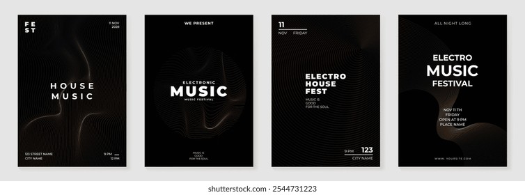Music poster design background vector set. Electro Sound Cover template with vibrant abstract gradient geometric shape and line wave. Ideal design for social media, flyer, party, music festival, club.