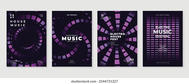 Music poster design background vector set. Electro Sound Cover template with vibrant abstract gradient geometric shape and line wave. Ideal design for social media, flyer, party, music festival, club.