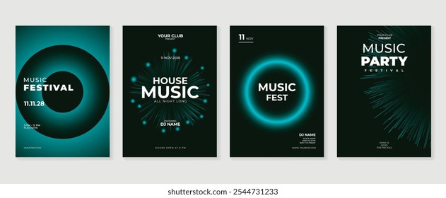 Conjunto de Vector de fondo de diseño de póster musical. Electro Sound Cover Plantilla con vibrante forma geométrica de gradiente abstracto y onda de línea. Diseño ideal para redes sociales, flyer, fiesta, festival de música, club.