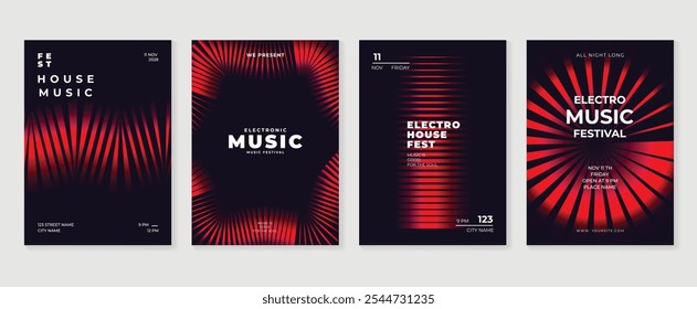 Music poster design background vector set. Electro Sound Cover template with vibrant abstract gradient geometric shape and line wave. Ideal design for social media, flyer, party, music festival, club.