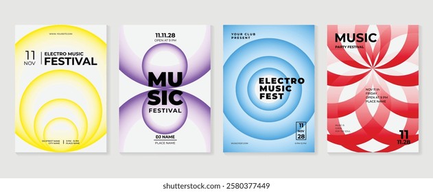 Music poster design background vector set. Electro Sound Cover template with vibrant abstract gradient geometric shape. Ideal design for social media, flyer, party, music festival, club.