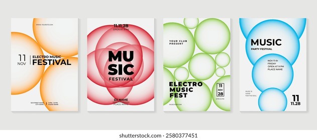 Music poster design background vector set. Electro Sound Cover template with vibrant abstract gradient geometric shape. Ideal design for social media, flyer, party, music festival, club.