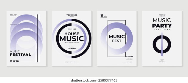 Music poster design background vector set. Electro Sound Cover template with vibrant abstract gradient geometric shape. Ideal design for social media, flyer, party, music festival, club.