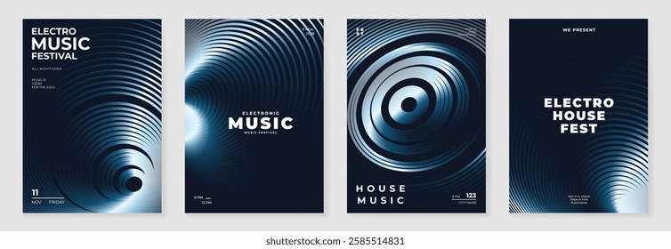 Music poster design background vector set. Electro Sound Cover template with vibrant abstract gradient geometric shape. Ideal design for social media, flyer, party, music festival, club.