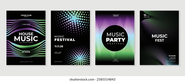 Music poster design background vector set. Electro Sound Cover template with vibrant abstract gradient geometric shape. Ideal design for social media, flyer, party, music festival, club.