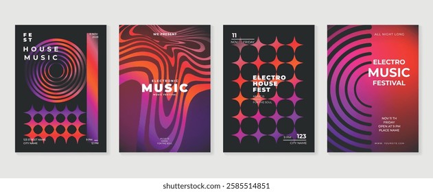 Music poster design background vector set. Electro Sound Cover template with vibrant abstract gradient geometric shape. Ideal design for social media, flyer, party, music festival, club.