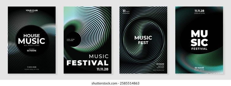 Music poster design background vector set. Electro Sound Cover template with vibrant abstract gradient geometric shape. Ideal design for social media, flyer, party, music festival, club.