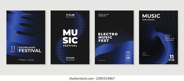 Music poster design background vector set. Electro Sound Cover template with vibrant abstract gradient geometric shape. Ideal design for social media, flyer, party, music festival, club.