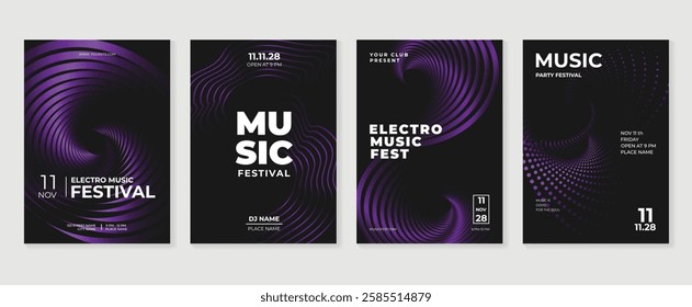 Music poster design background vector set. Electro Sound Cover template with vibrant abstract gradient geometric shape. Ideal design for social media, flyer, party, music festival, club.