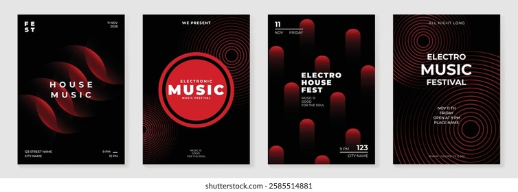 Music poster design background vector set. Electro Sound Cover template with vibrant abstract gradient geometric shape. Ideal design for social media, flyer, party, music festival, club.