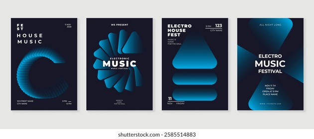 Music poster design background vector set. Electro Sound Cover template with vibrant abstract gradient geometric shape. Ideal design for social media, flyer, party, music festival, club.