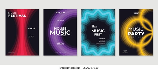 Music poster design background vector set. Electro Sound Cover template with vibrant abstract gradient geometric shape. Ideal design for social media, flyer, party, music festival, club.