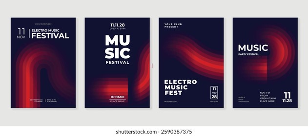 Music poster design background vector set. Electro Sound Cover template with vibrant abstract gradient geometric shape. Ideal design for social media, flyer, party, music festival, club.