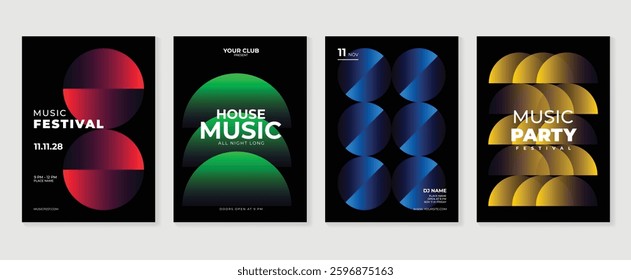 Music poster design background vector set. Electro Sound Cover template with vibrant abstract gradient geometric shape. Ideal design for social media, flyer, party, music festival, club.