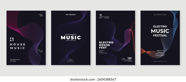 Music poster design background vector set. Electro Sound Cover template with vibrant abstract gradient geometric shape. Ideal design for social media, flyer, party, music festival, club.