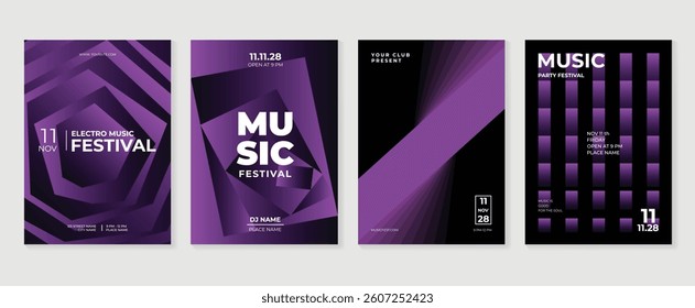 Music poster design background vector set. Electro Sound Cover template with vibrant abstract gradient geometric shape. Ideal design for social media, flyer, party, music festival, club.