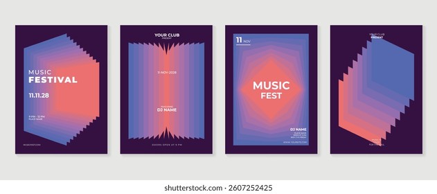 Music poster design background vector set. Electro Sound Cover template with vibrant abstract gradient geometric shape. Ideal design for social media, flyer, party, music festival, club.