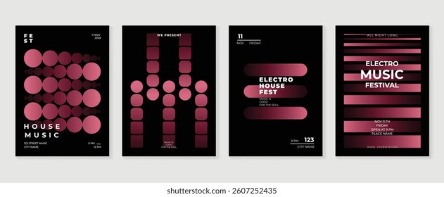 Music poster design background vector set. Electro Sound Cover template with vibrant abstract gradient geometric shape. Ideal design for social media, flyer, party, music festival, club.