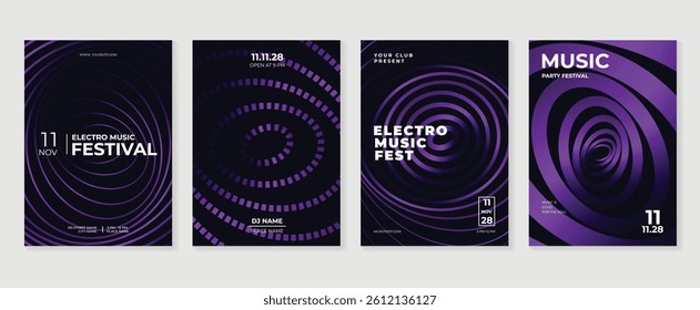 Music poster design background vector set. Electro Sound Cover template with vibrant abstract gradient geometric shape and line wave. Ideal design for social media, flyer, party, music festival, club.