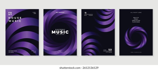 Music poster design background vector set. Electro Sound Cover template with vibrant abstract gradient geometric shape and line wave. Ideal design for social media, flyer, party, music festival, club.