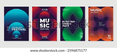 Music poster design background vector set. Electro Sound Cover template with vibrant abstract gradient geometric shape. Ideal design for social media, flyer, party, music festival, club.