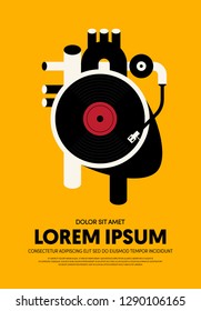 Music poster design template background modern vintage retro style. Can be used for backdrop, banner, brochure, leaflet, flyer, advertisement, publication, vector illustration