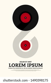 Music poster design template background with phonograph record vintage retro style. Graphic design element can be used for backdrop, banner, brochure, leaflet, publication, vector illustration