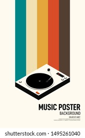 Music poster design template background with phonograph record vintage retro style. Graphic design element can be used for backdrop, banner, brochure, leaflet, publication, vector illustration