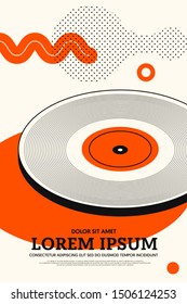 Music poster design template background with phonograph record vintage retro style. Graphic design element can be used for backdrop, banner, brochure, leaflet, publication, vector illustration