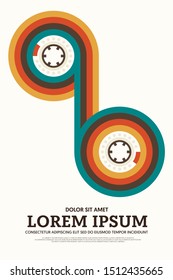 Music poster design template background with cassette tape vintage retro style. Graphic design element can be used for backdrop, banner, brochure, leaflet, publication, vector illustration