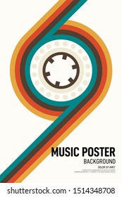 Music poster design template background with cassette tape vintage retro style. Graphic design element can be used for backdrop, banner, brochure, leaflet, publication, vector illustration
