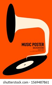 Music poster design template background with phonograph record vintage retro style. Graphic design element can be used for backdrop, banner, brochure, leaflet, publication, vector illustration