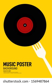 Music poster design template background with phonograph and fork. Graphic design element can be used for backdrop, banner, brochure, leaflet, publication, vector illustration