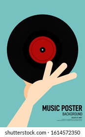 Music poster design template background with phonograph record vintage retro style. Graphic design element can be used for backdrop, banner, brochure, leaflet, publication, vector illustration