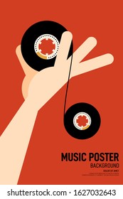 Music poster design template background with cassette tape vintage retro style. Graphic design element can be used for backdrop, banner, brochure, leaflet, publication, vector illustration