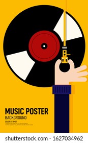 Music poster design template background with phonograph record vintage retro style. Graphic design element can be used for backdrop, banner, brochure, leaflet, publication, vector illustration