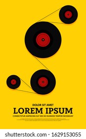 Music poster design template background with phonograph record vintage retro style. Graphic design element can be used for backdrop, banner, brochure, leaflet, publication, vector illustration