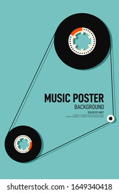 Music poster design template background decorative with cassette tape vintage retro style. Graphic design element can be used for backdrop, banner, brochure, leaflet, publication, vector illustration