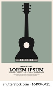 Music poster design template background decorative with guitar and piano vintage retro style. Graphic design element can be used for banner, brochure, leaflet, publication, vector illustration