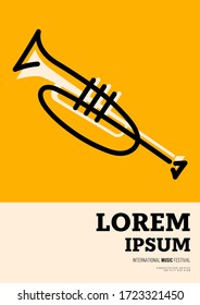 Music poster design template background decorative with trumpet hand drawing outline. Graphic design element can be used for backdrop, banner, brochure, leaflet, publication, vector illustration