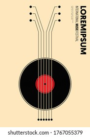 Music poster design template background with vinyl record vintage retro style. Design element template can be used for backdrop, banner, brochure, leaflet, print, publication, vector illustration