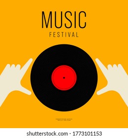 Music poster design template background with vinyl record vintage retro style. Design element template can be used for backdrop, banner, brochure, leaflet, print, publication, vector illustration